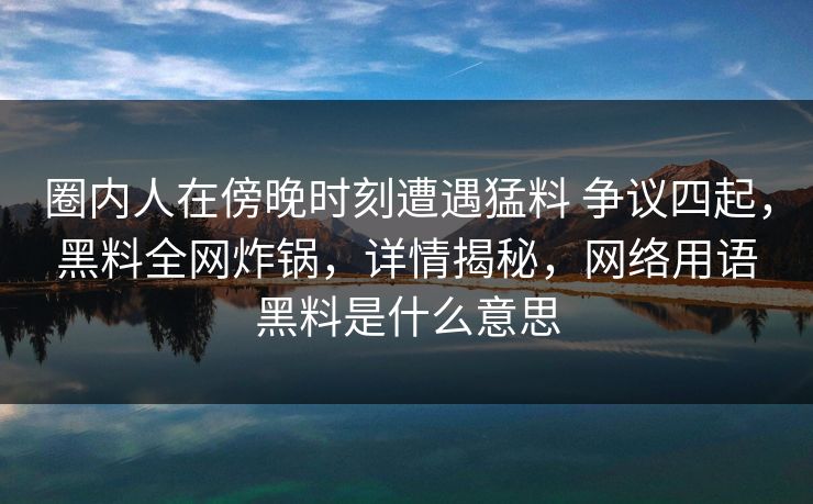 圈内人在傍晚时刻遭遇猛料 争议四起，黑料全网炸锅，详情揭秘，网络用语黑料是什么意思